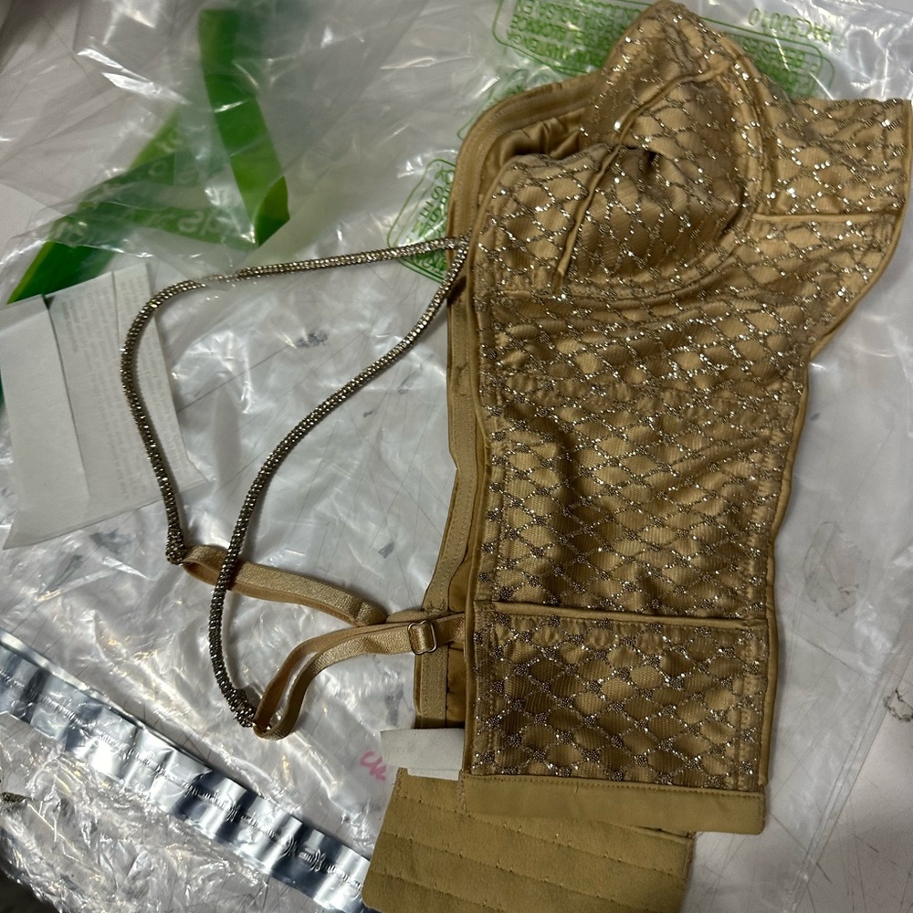 For Love & Lemons Glitter Grid Bustier Top in Gold NWOT Size S - Picture 6 of 10